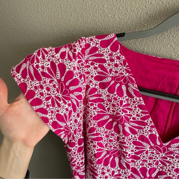 Loft Pink Eyelet Lace Cotton Tie Waist Midi Dress 8P - Picture 5 of 13